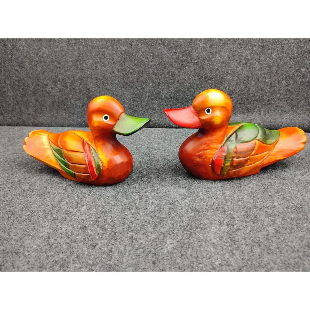 Vintage Wedding Ducks Hand Carved Wood Pair Traditional Gift Love Luck Duck